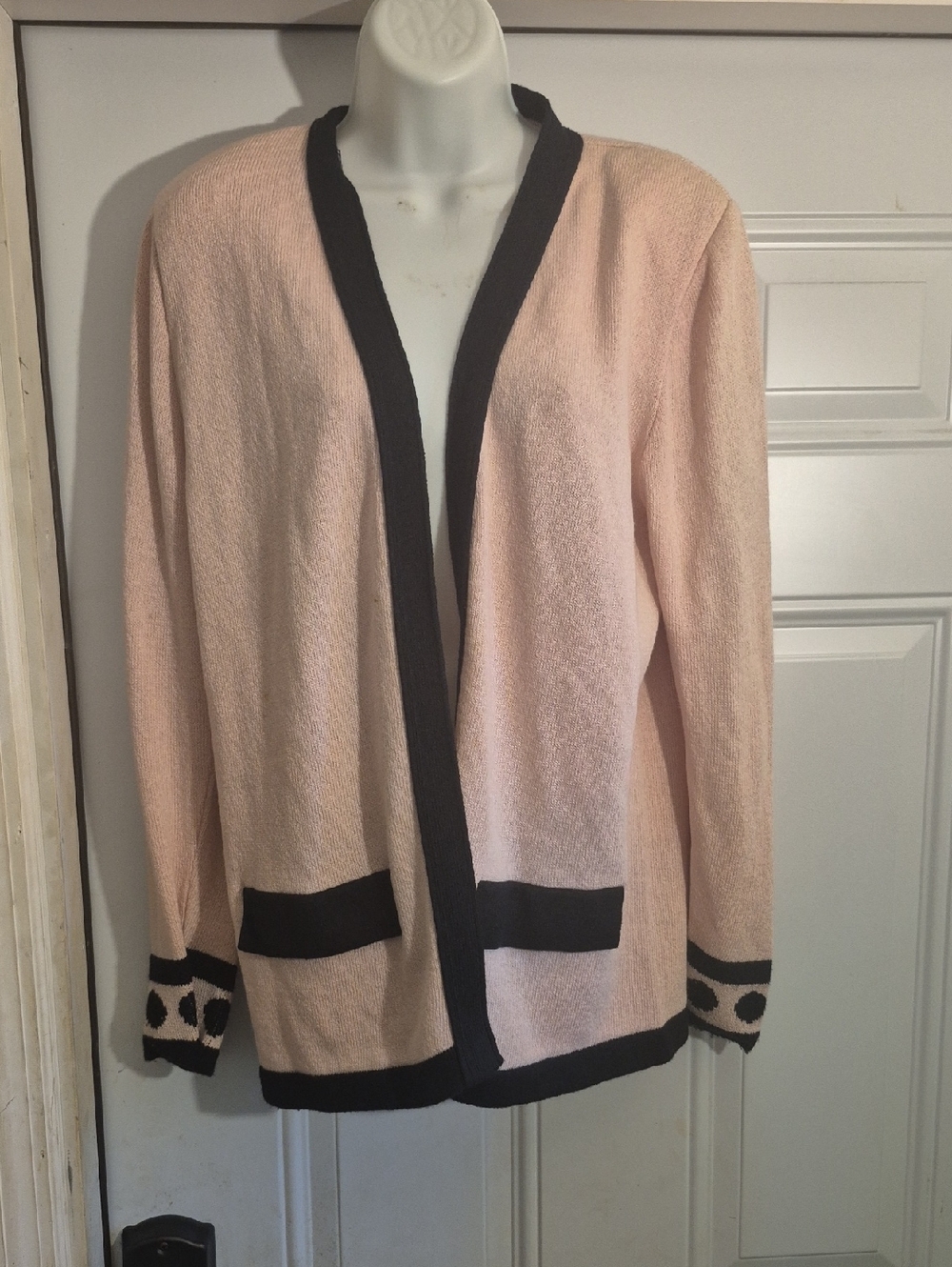 Light Pink Open Cardigan with Black Trim